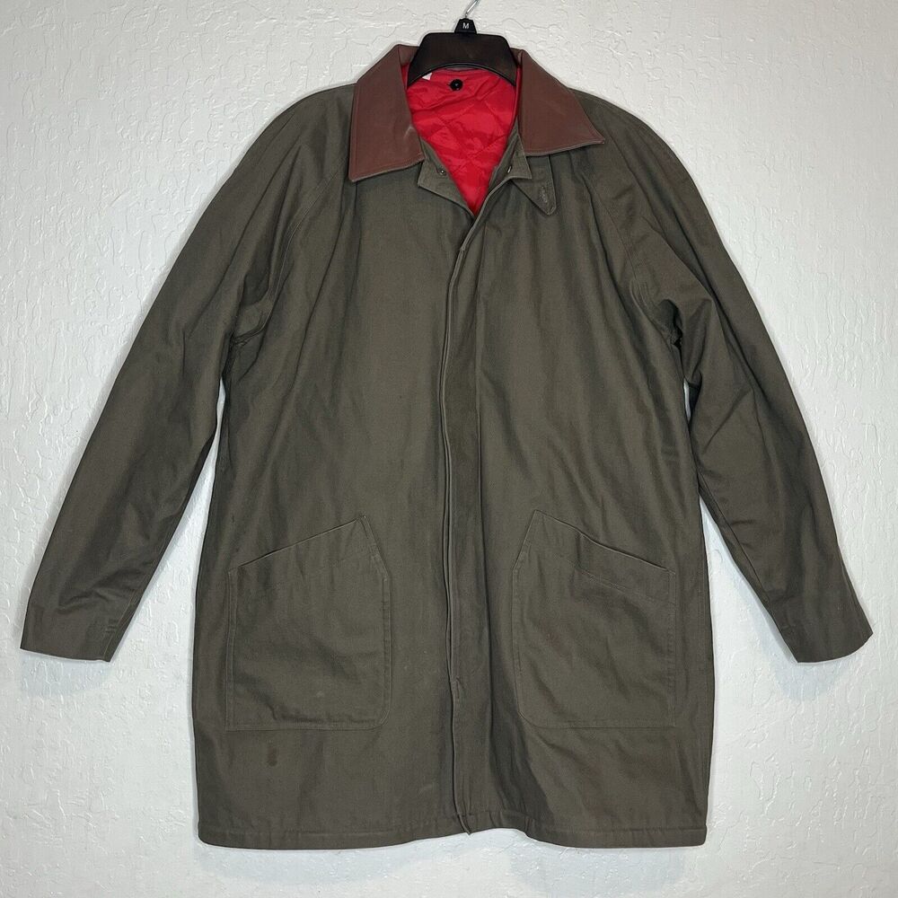 Green Canvas Leather Collar Khaki Removable Liner Barn Field Jacket Mens Med